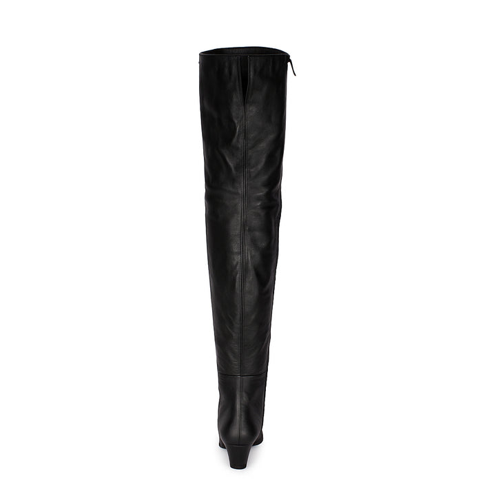 Thigh high boots with rivets and block heel (model 590) black leather