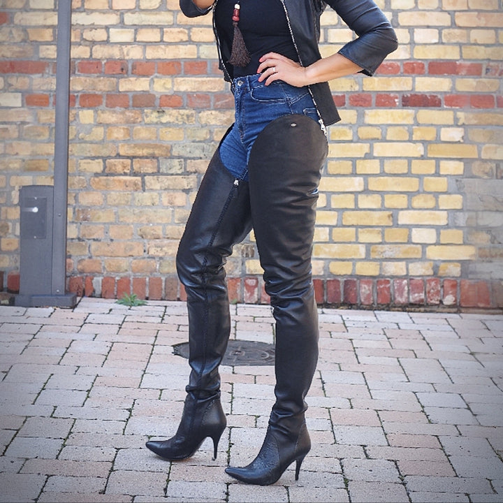 Chap boots with high heels (model 604) leather black