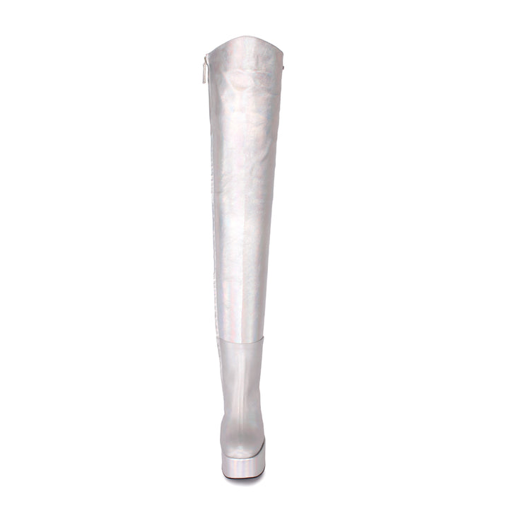 Thigh high boots 70s style (model 607) leather silver