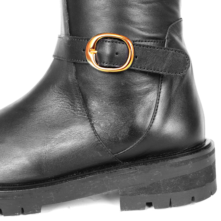 Cuissardes plates à boucles dorées (modèle 609) cuir noir
