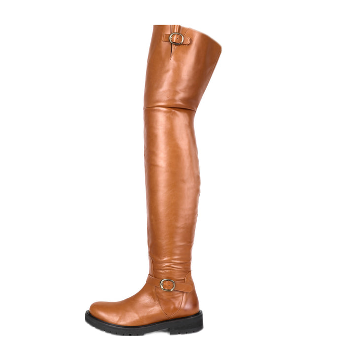 Botas planas con hebillas doradas (modelo 609) cuero camel