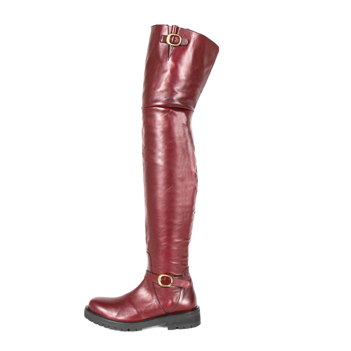Botas planas con hebillas doradas (modelo 609) cuero oxblood