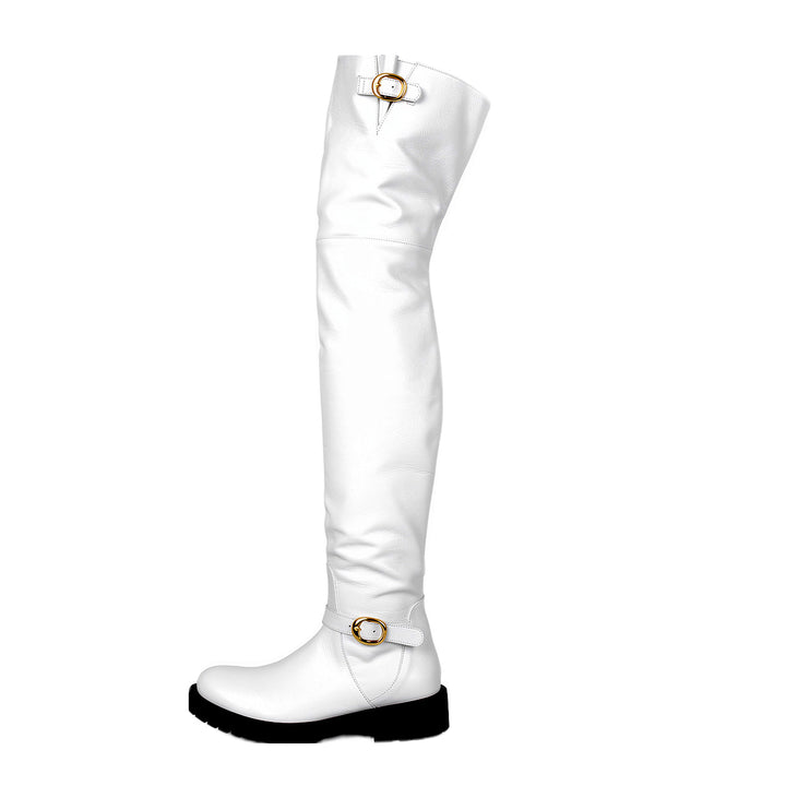 Botas planas con hebillas doradas (modelo 609) cuero blanco