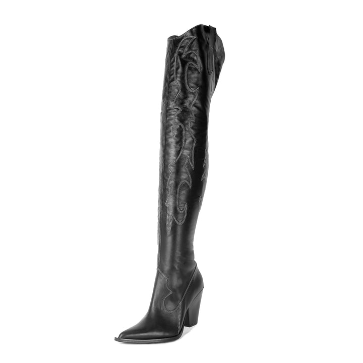 Santiags jusqu'à la cuisse (modèle 612) cuir camel