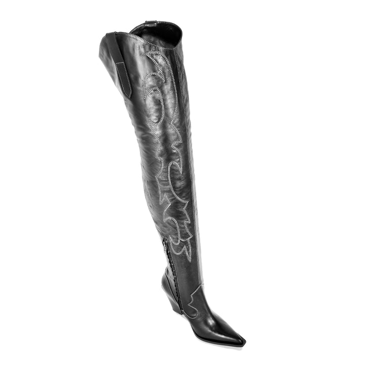 Santiags jusqu'à la cuisse (modèle 612) cuir camel