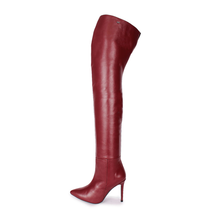 Thigh boots with high heels (model 640) leather oxblood