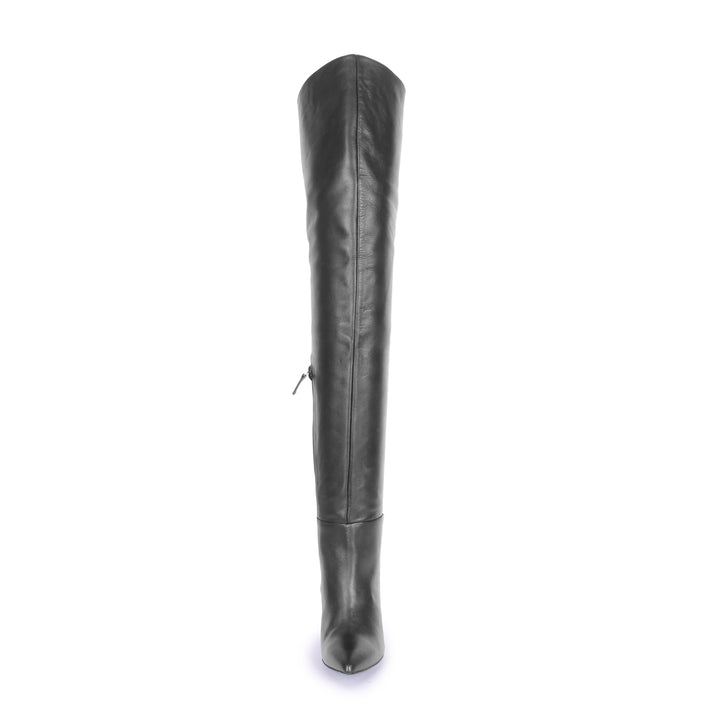 Thigh boots with stiletto heels (model 640) leather black