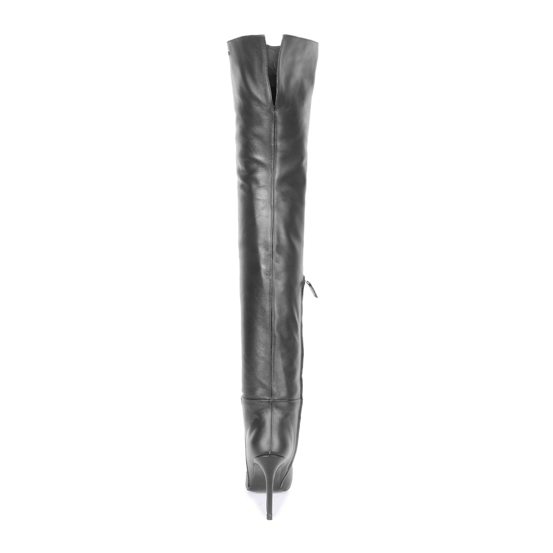 Thigh boots with stiletto heels (model 640) leather black