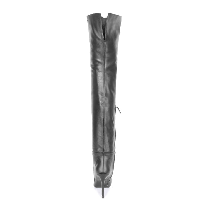 Thigh boots with stiletto heels (model 640) leather black