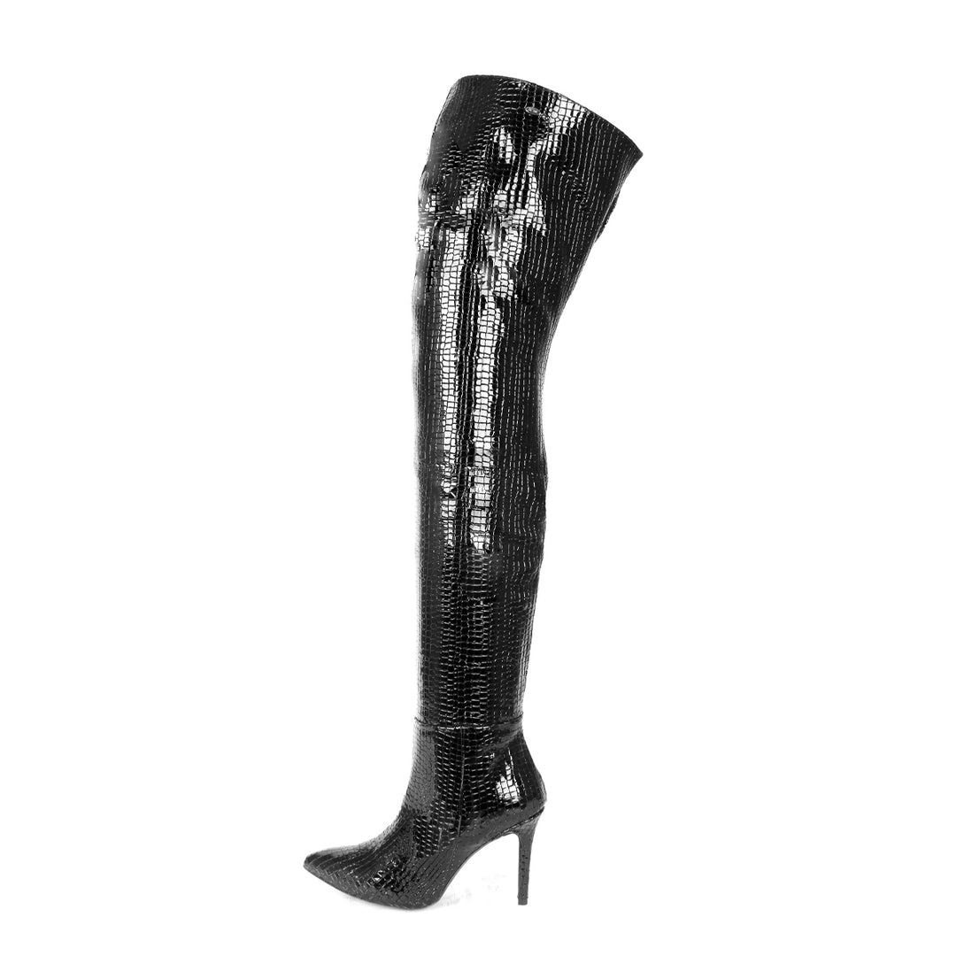 Thigh boots with high heels (model 640) reptile print black