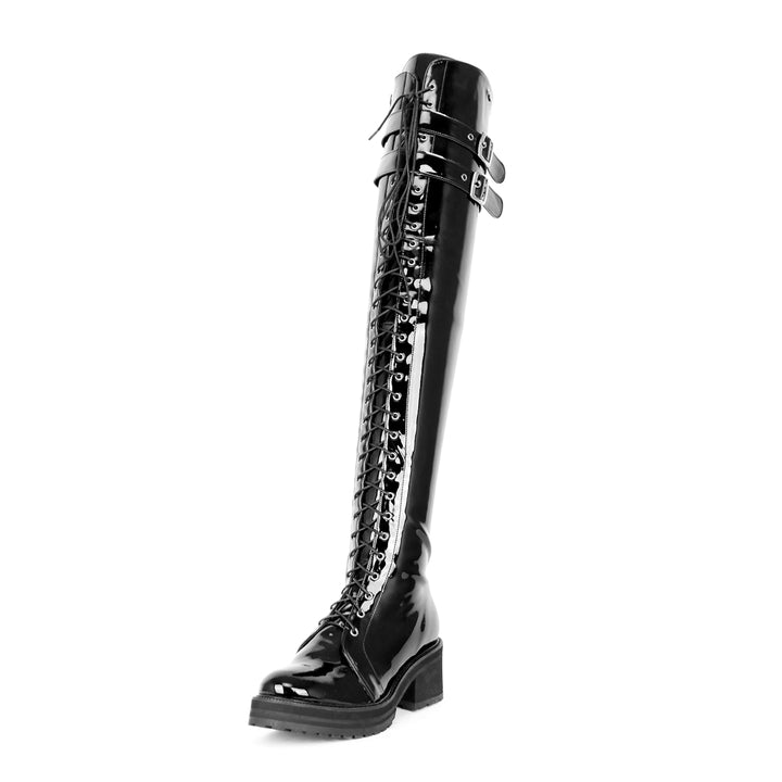 Overkneestiefel im Combat/Gothic-Style (Modell 670) Vinyl schwarz