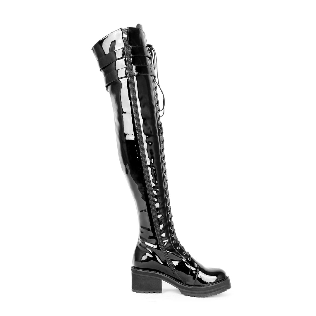Overkneestiefel im Combat/Gothic-Style (Modell 670) Vinyl schwarz