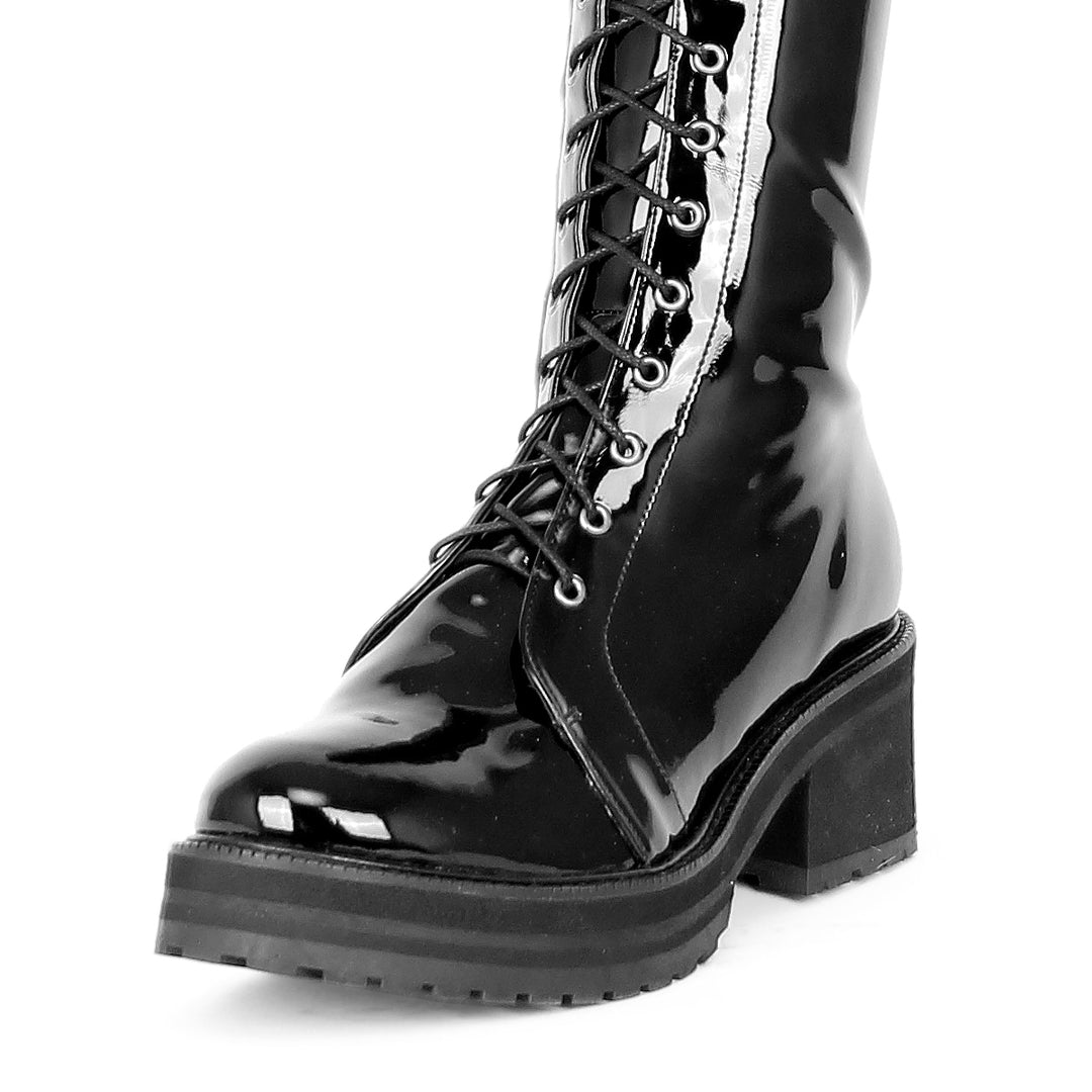 Overkneestiefel im Combat/Gothic-Style (Modell 670) Vinyl schwarz