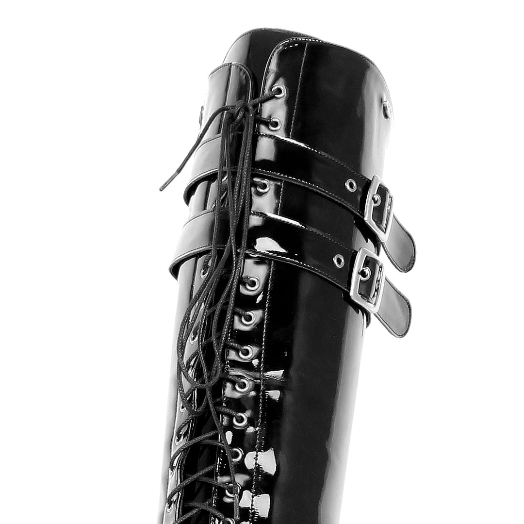 Overkneestiefel im Combat/Gothic-Style (Modell 670) Vinyl schwarz