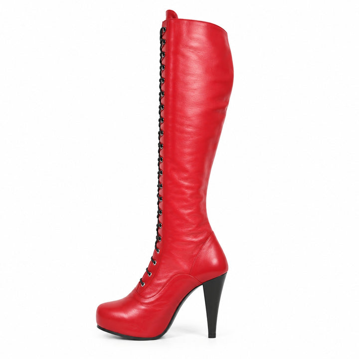 Kniehoher Stiefel mit Hakenschnürung (Modell 706) Leder rot