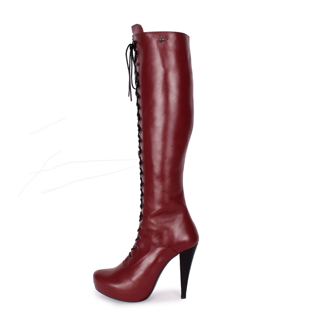 Knee-high boot with hook lacing (model 706) black dark brown