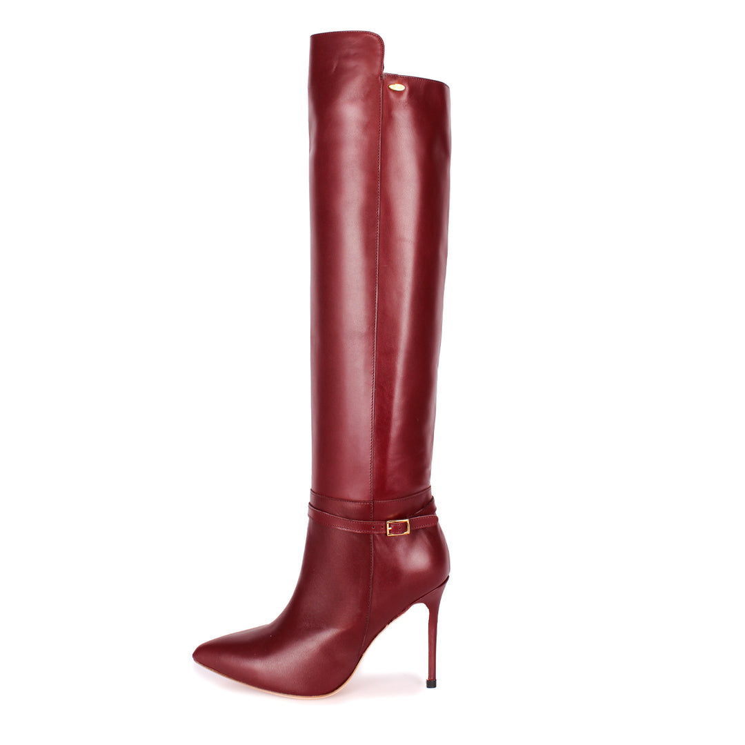 Kniehoher Stiefel mit Riemchen (Modell 740) Leder oxblood