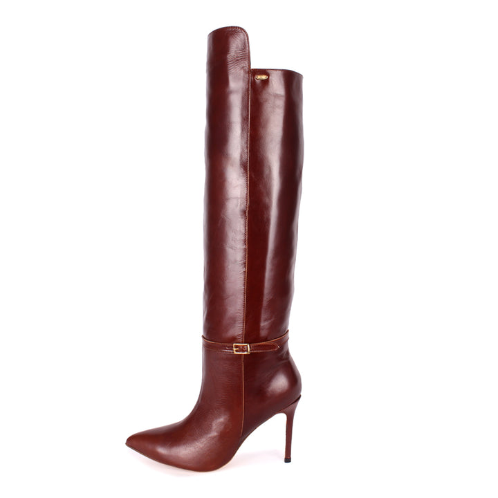 Bota hasta la rodilla de cuero pulida (modelo 740) cuero marrón oscuro