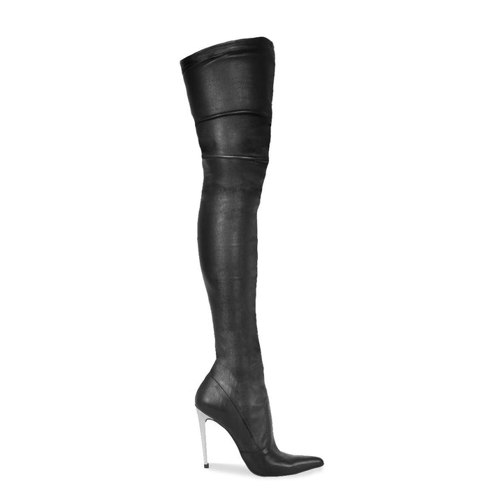 Overkneestiefel mit Metallabsatz (Modell 760) Stretchleder schwarz