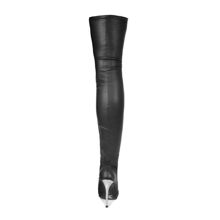 Overkneestiefel mit Metallabsatz (Modell 760) Stretchleder schwarz