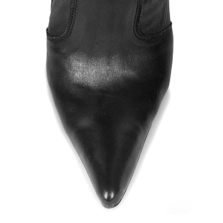 Overkneestiefel mit Metallabsatz (Modell 760) Stretchleder schwarz