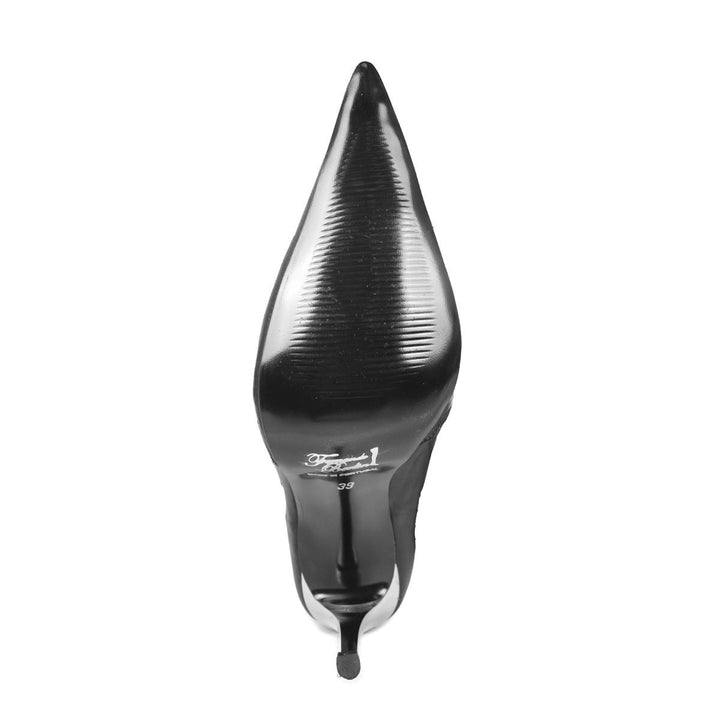 Overkneestiefel mit Metallabsatz (Modell 760) Stretchleder schwarz
