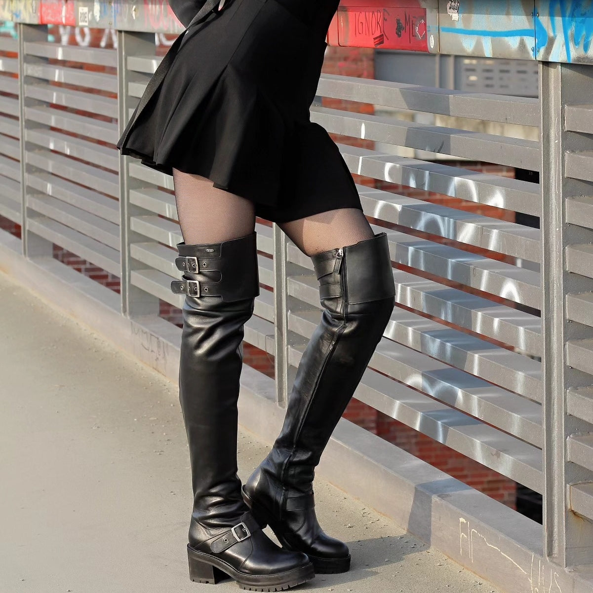 Over the knee boots with monk strap model 770 vinyl black Fernando Berlin