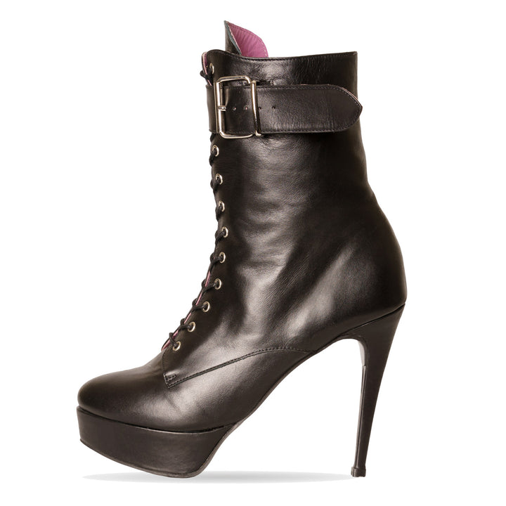 Bottines à lacets avec plateforme et boucle (modèle 817) cuir noir