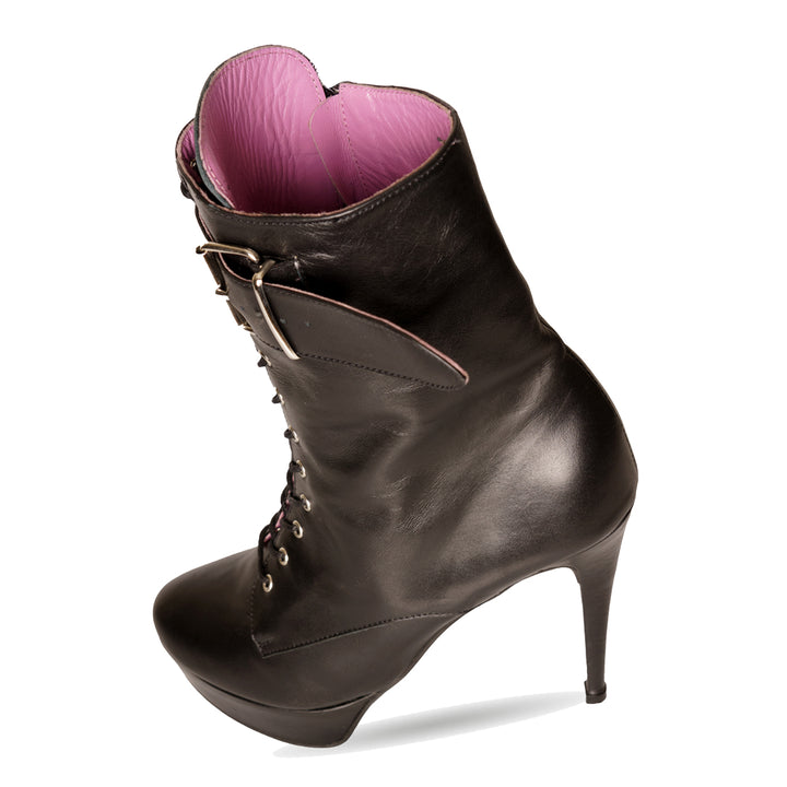 Bottines à lacets avec plateforme et boucle (modèle 817) cuir noir