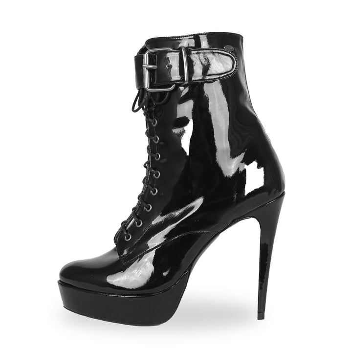 Bottines à lacets avec plateforme et boucle (modèle 817) vinyle noir