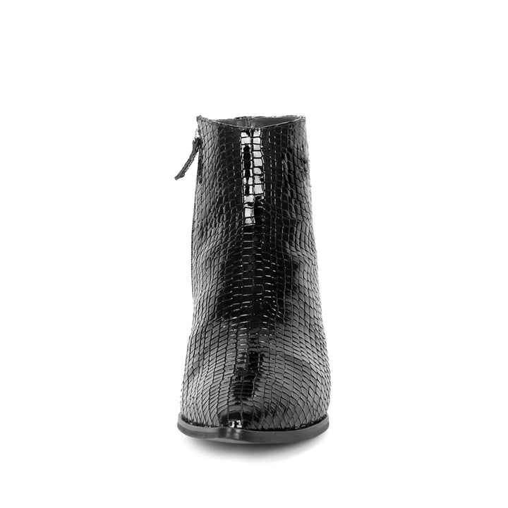 Spitze Stiefelette mit Blockabsatz (Modell 880) Reptilprint schwarz