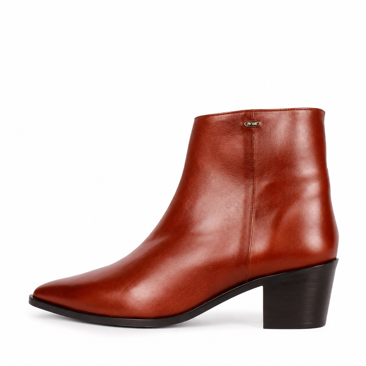 Bottines pointues à talon bloc (modèle 880) cuir cognac