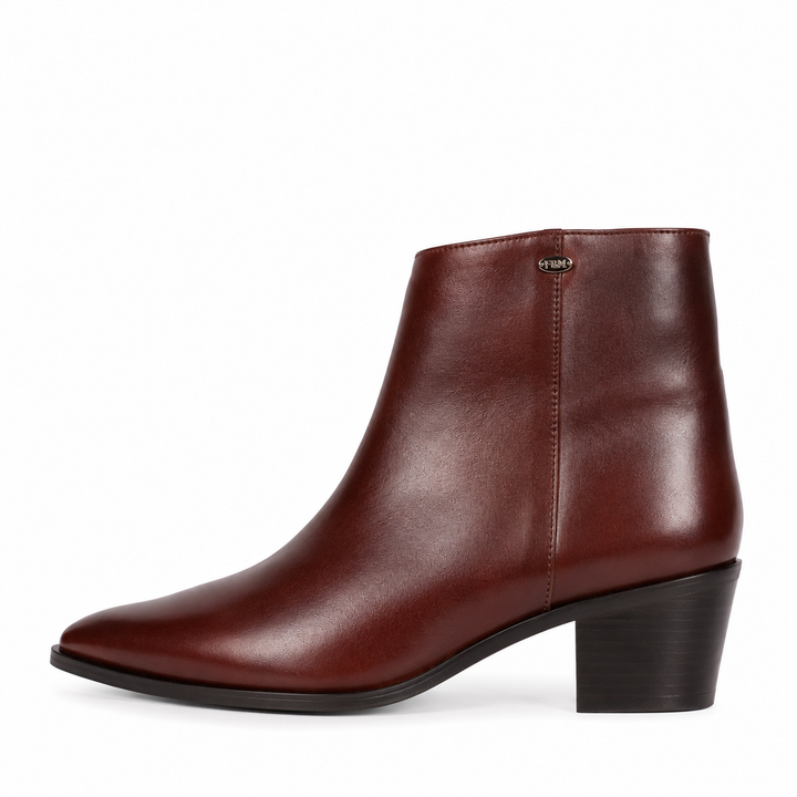 Bottines pointues à talon bloc (modèle 880) cuir marron foncé
