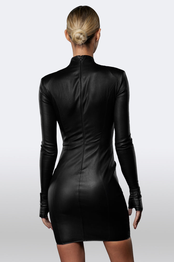 APHERO Minikleid aus Stretchleder langarm
