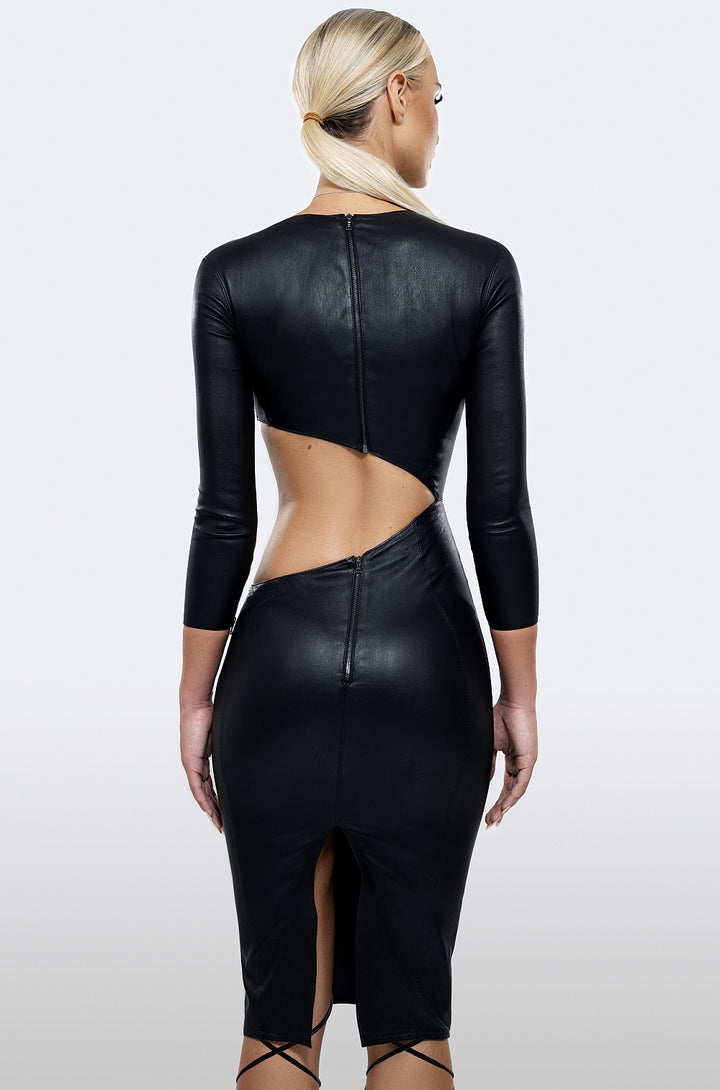 APHERO Stretch leather dress with cutouts