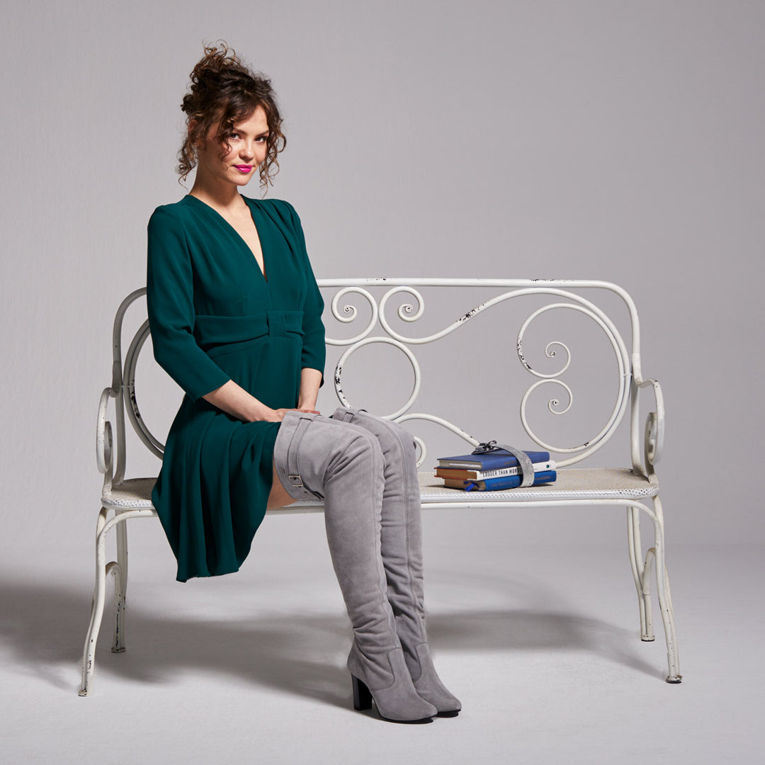 Cuissardes à talon bloc et boucle (modèle 118) daim gris clair