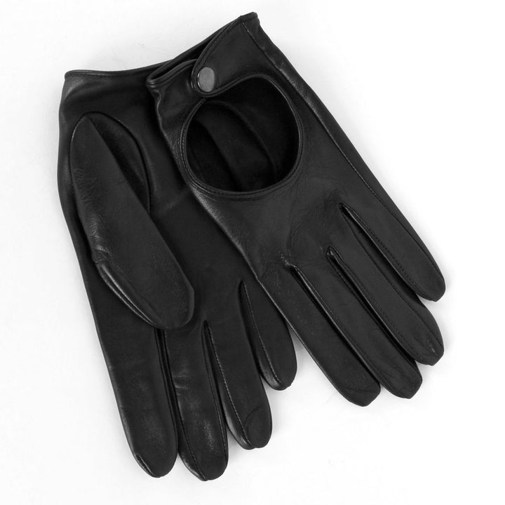 Kurze Autofahrer Handschuhe mit Druckknopf (Modell 212) Leder weiß