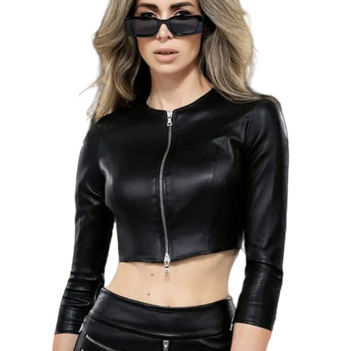APHERO Kurze Jacke aus Stretchleder schwarz