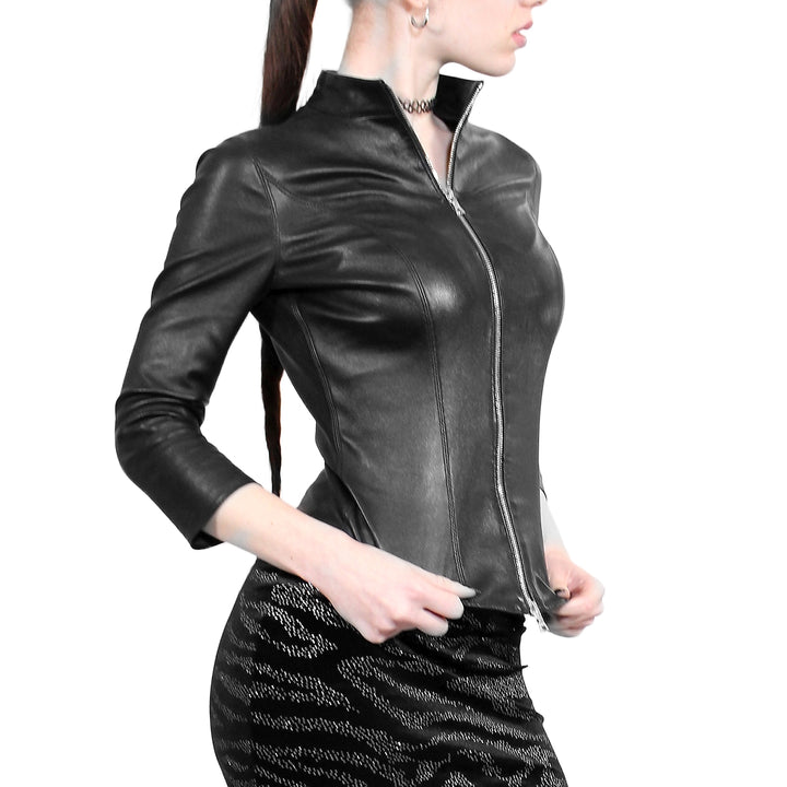 Jacke aus Stretchleder mit 3/4 Arm