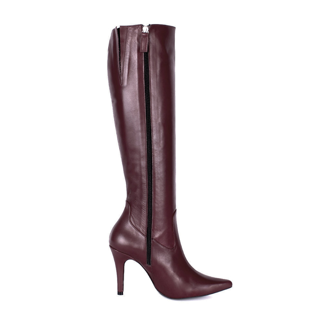 Knee-high boots with high heels (model 301) leather oxblood