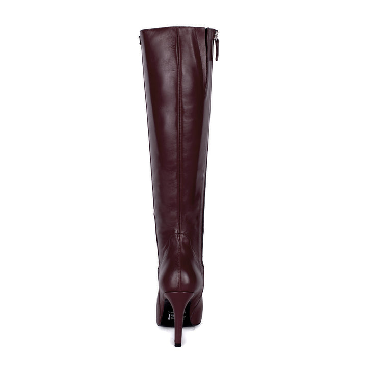 Knee-high boots with high heels (model 301) leather oxblood