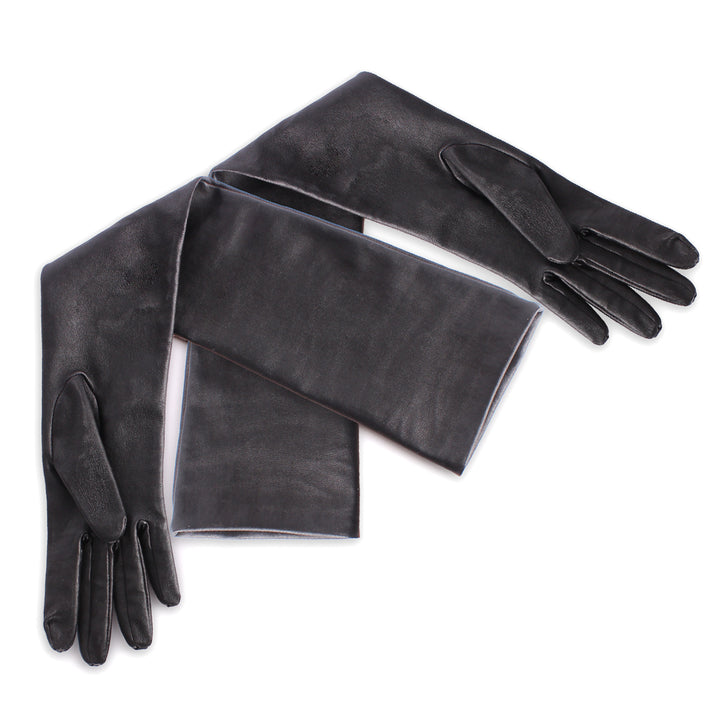 Guantes de gala de cuero elástico hasta el codo (modelo 202) negro