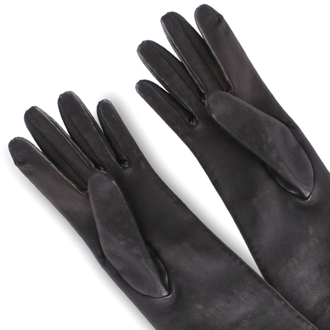 Guantes de gala de cuero elástico hasta el codo (modelo 202) negro