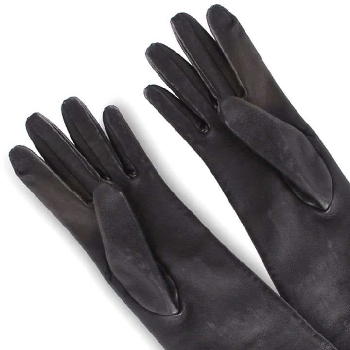 Guantes de gala de cuero elástico hasta el codo (modelo 202) negro