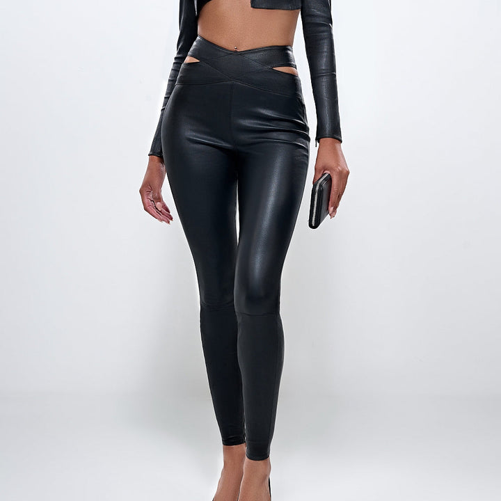 APHERO Stretch leather leggings with cutouts