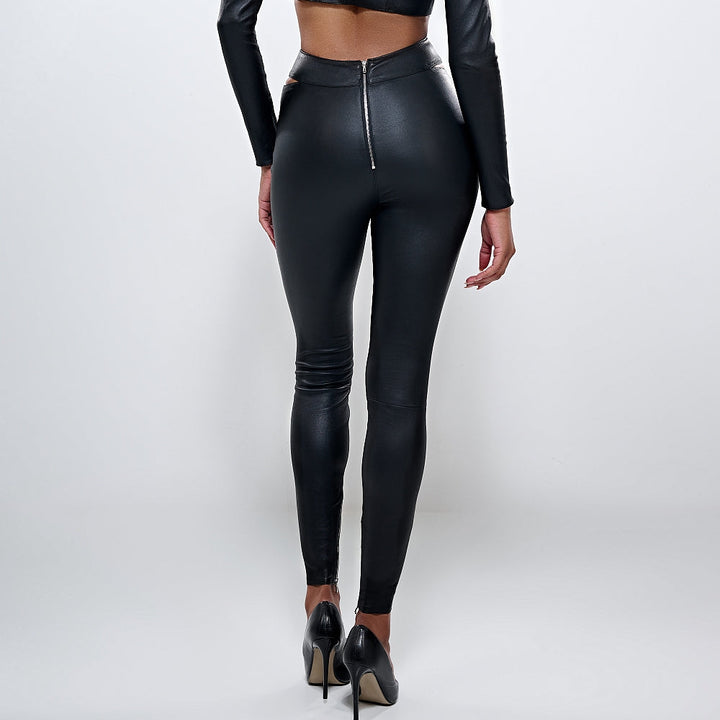 APHERO Stretch leather leggings with cutouts