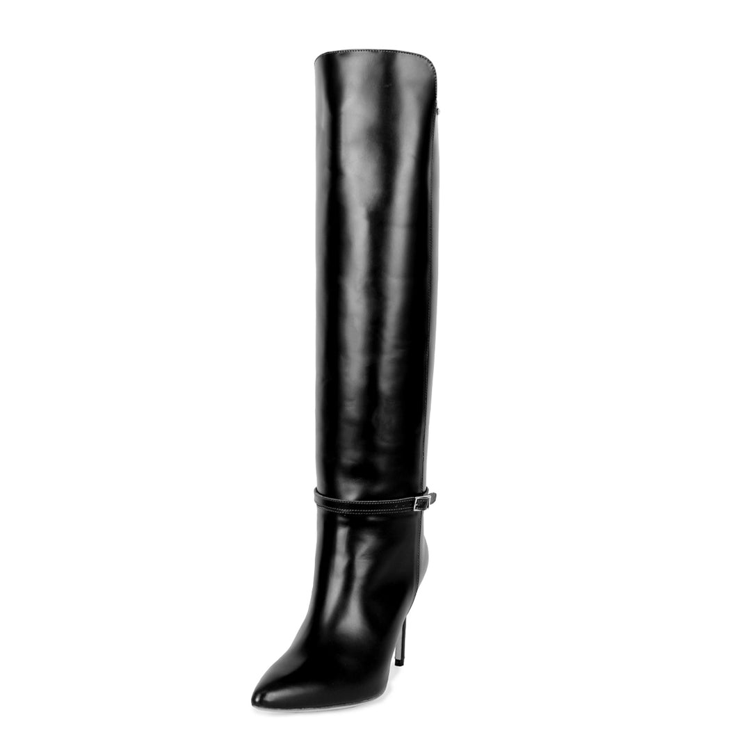 Polished leather knee high boot (model 740) Leather dark brown