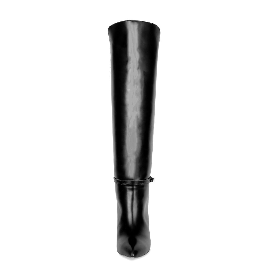 Polished leather knee high boot (model 740) Leather dark brown