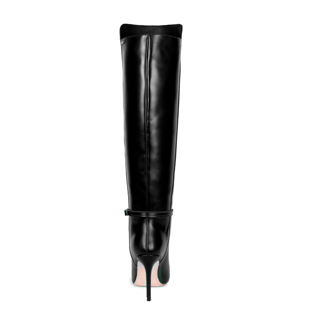Polished leather knee high boot (model 740) Leather dark brown