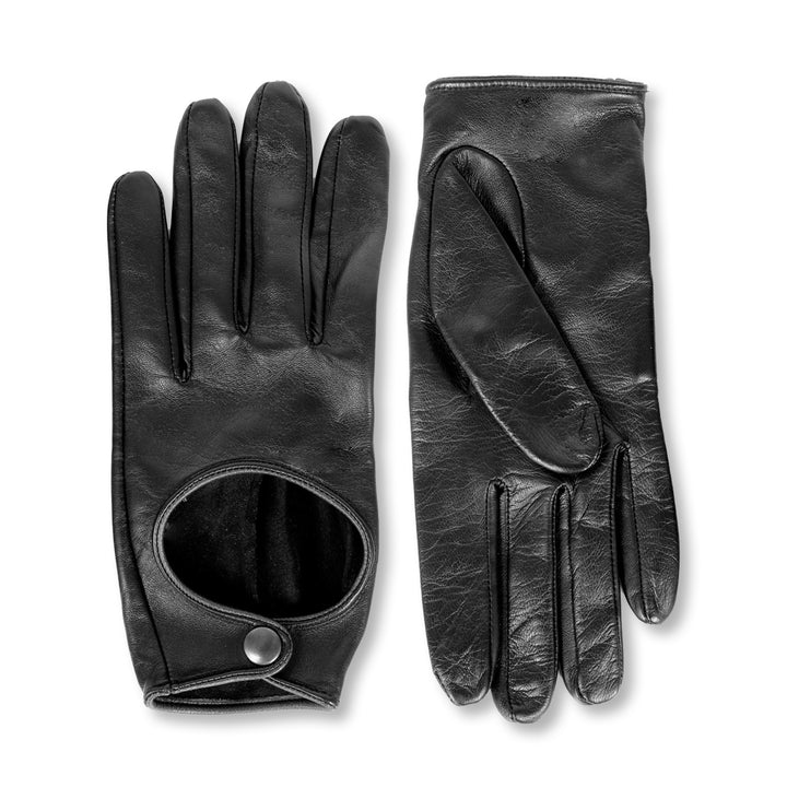 Kurze Autofahrer Handschuhe mit Druckknopf (Modell 212) Leder weiß